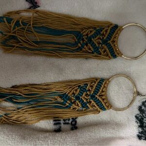 Bohemian Gold and Teal Fringe Earrings